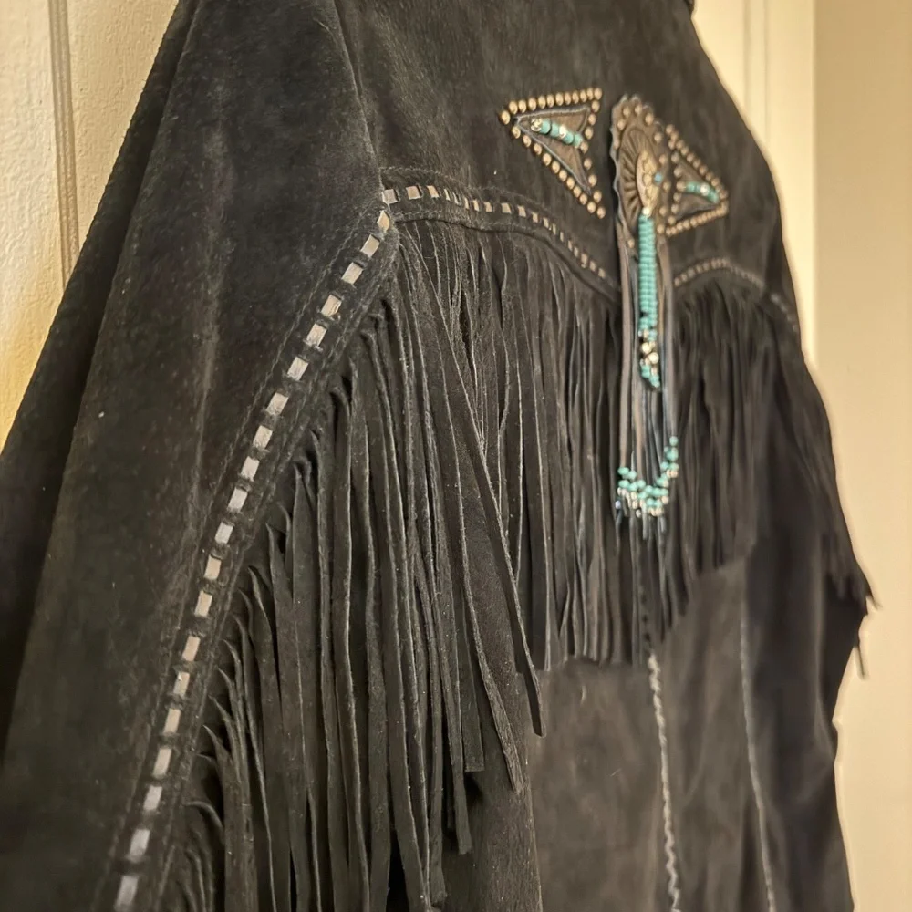 Vintage Black Suede fringe cropped jacket- Large - Picture 5 of 7